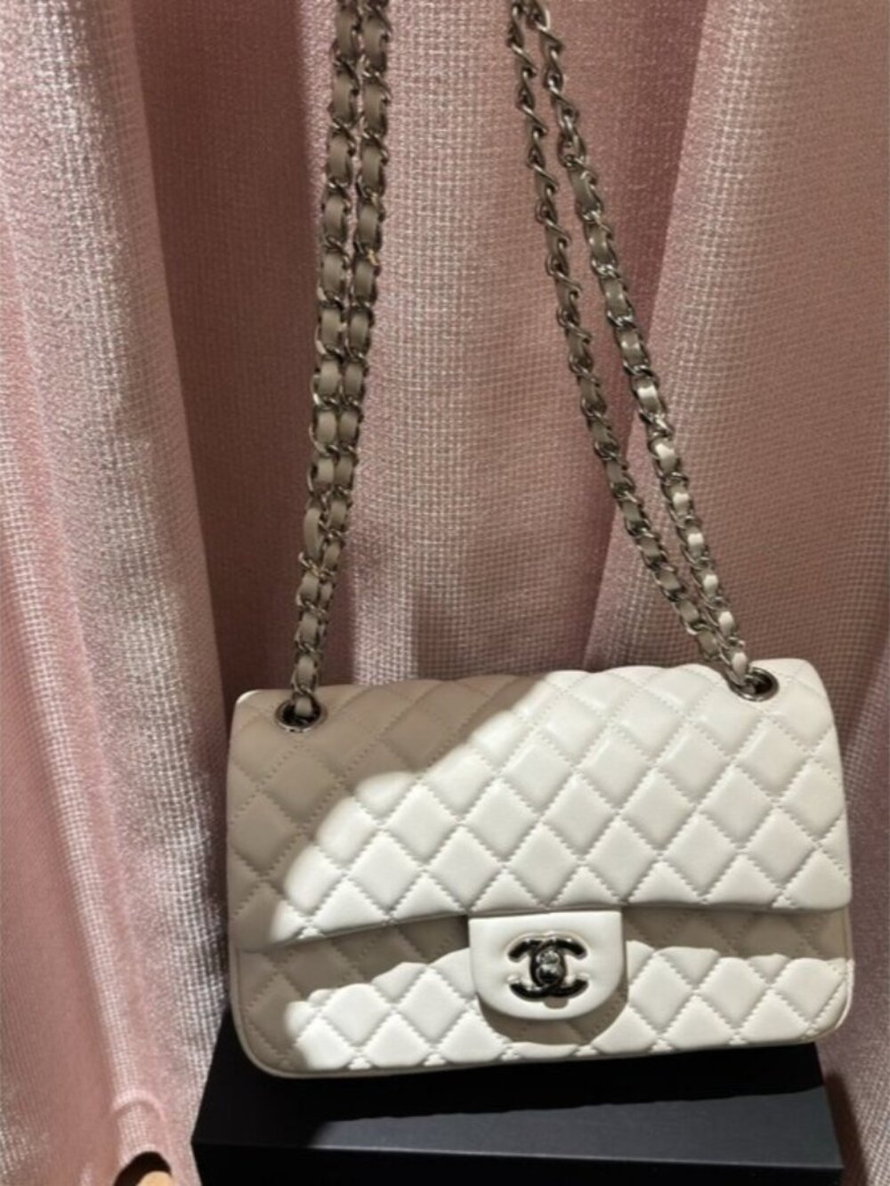 Chanel Medium Classic Flap White Lambskin Silver